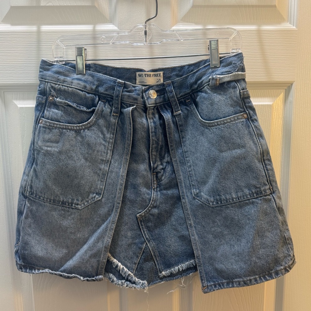 We The Free Blue Denim Waist-Detail Skirt Layered Look Size 29